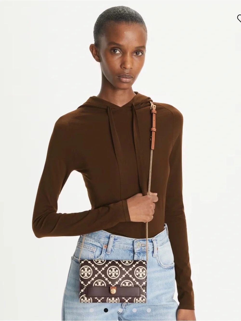 TORY BURCH T Monogram Chain Wallet Crossbody in Black /New Cream NWT